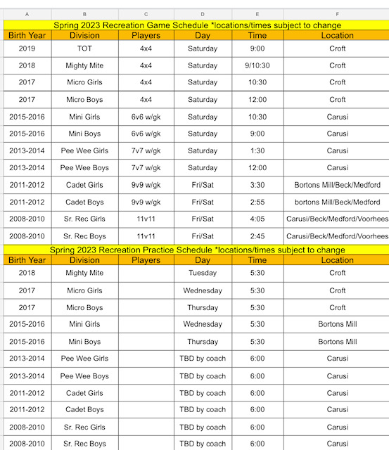 Cherry Hill Soccer Club Recreation Program
